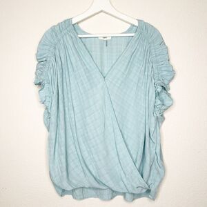 entro Blue Crossover Dolman Ruched Sleeve Top S
